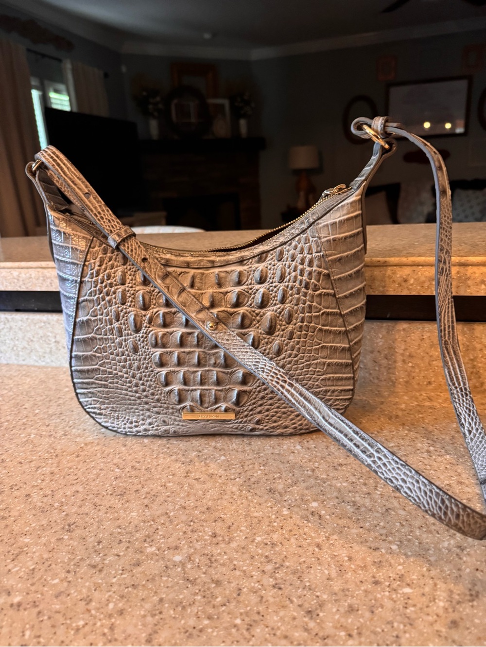 Brahmin Alden road Croc-Embossed Crossbody Bag in dove gray new